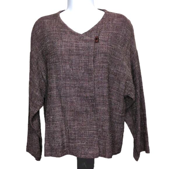 Eileen Fisher Linen Blend Short Jacket Womens M Brown Textured Career Office USA - Picture 1 of 13